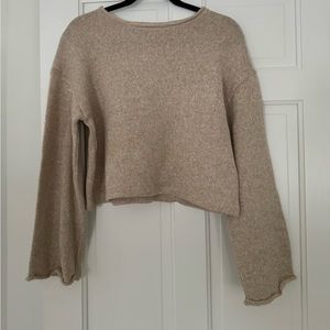 Zara Crop Oatmeal Bell Sleeve Sweater